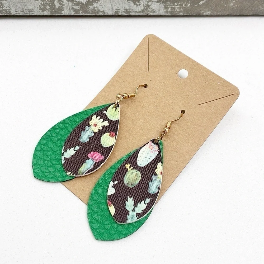 Succulent print teardrop hand made earrings